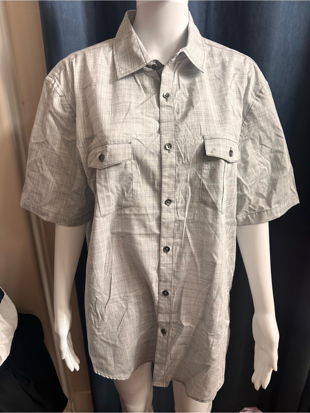 Alfani Warren Textured Short Sleeve Button Up Casual Shirt - Gray Men's L NWOT